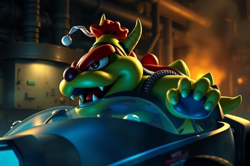 ピエロの車に乗ったクッパ ジュニアといたずらっぽいテーマ音楽のビジュアル化