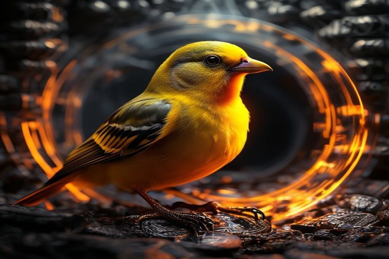 A digital canary used as an analogy for Bitcoin's quantum warning system