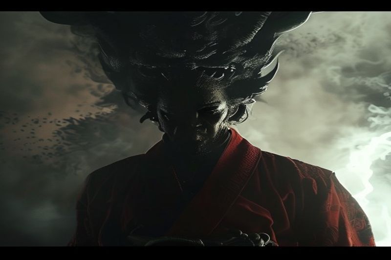 《仁王 3》评测中的时空穿越过场动画中，主角与阴暗恶魔对峙