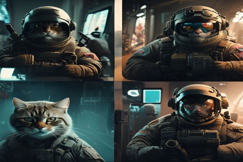 Four-way split screen comparison of Kling, SeeDance, Sora, and Veo outputs in a cinematic style