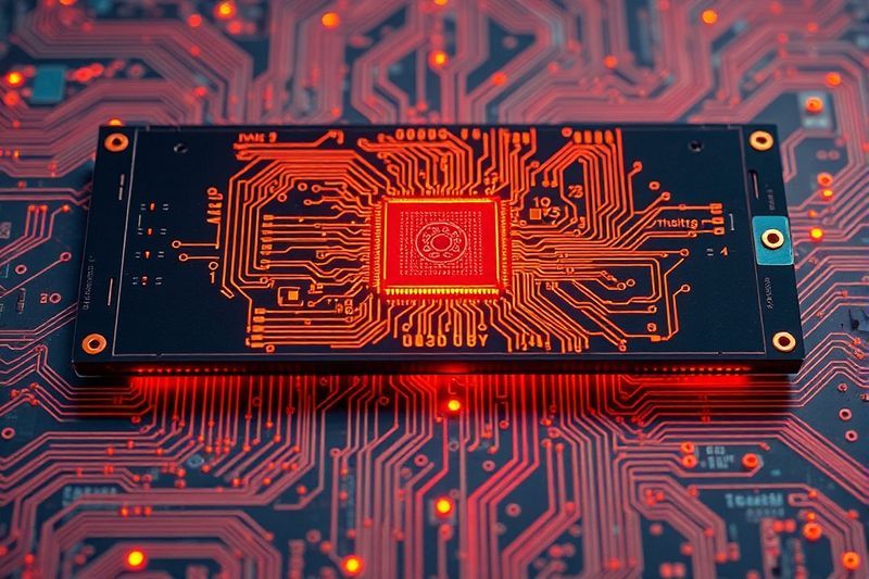 Fusión de chips de memoria de computadora y circuitos de color naranja brillante