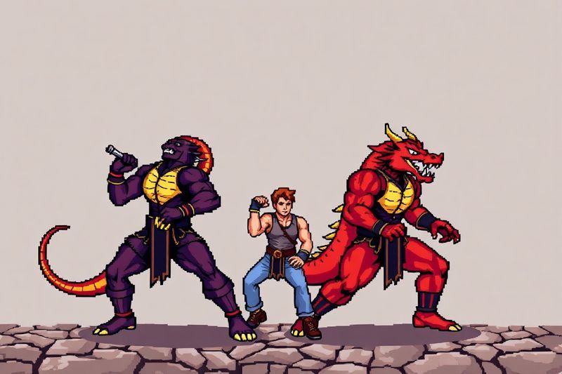 Double Dragon IV moderno pixel art retro con personajes clásicos de alta definición