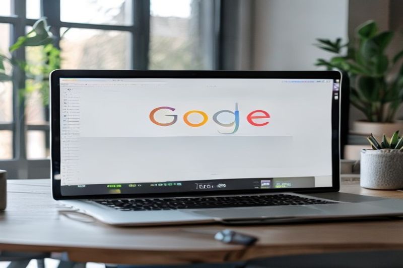 笔记本电脑上显示的谷歌搜索引擎代表传统搜索主导地位