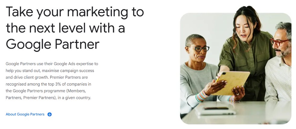 Panel del directorio de socios de Google para encontrar un administrador de anuncios calificado en 2026