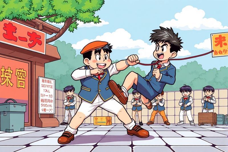 Arte original del sprite arcade Kunio-kun que muestra el uniforme rebelde de la escuela secundaria