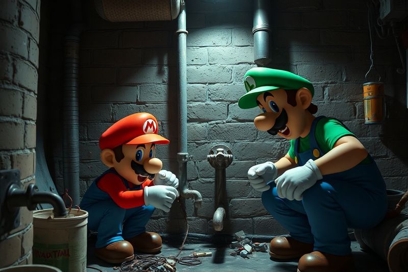 ماريو ولويجي في دور السباكين في مرآبهم في بروكلين من الفيلم