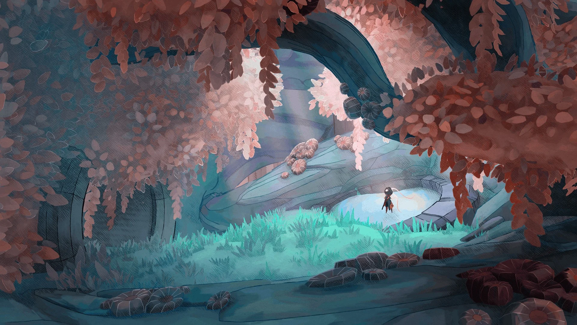 Mio Memories in Orbit protagonist exploring the Vessel ark ship landscape