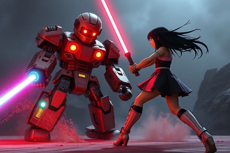 Intensa batalla contra jefes en Mio Memories in Orbit con un muñeco asesino mecánico