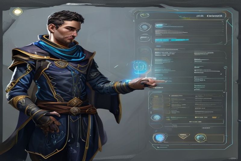 Un personnage didacticiel convivial pointant vers un menu de jeu facile à lire