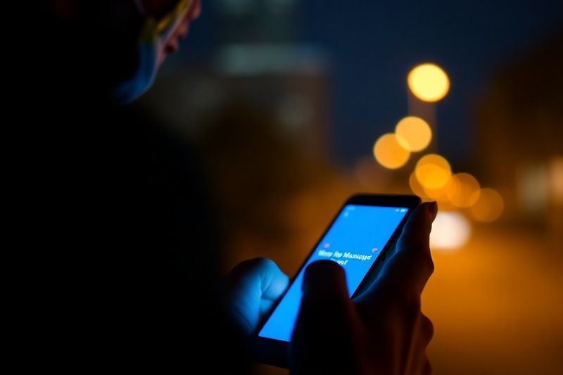 Человек, использующий приложение для безопасного обмена сообщениями в темной среде