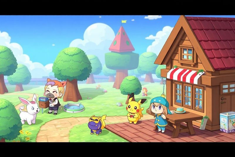 Una representación visual del edificio de la ciudad híbrida de Pokkén Tournament y Animal Crossing en Switch 2