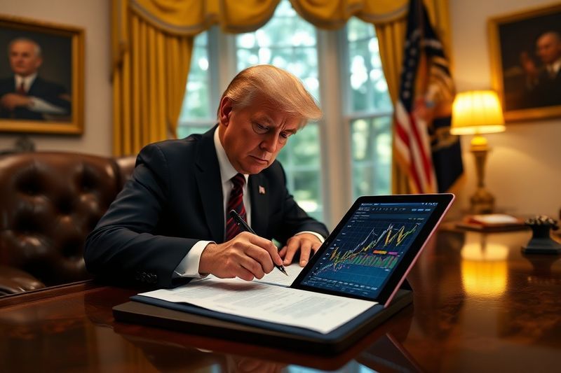 El presidente Trump firma una extensión del alto el fuego con gráficos de precios de Bitcoin de fondo