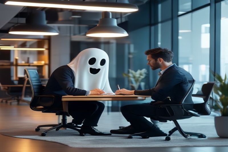 A professional collaboration between a writer and an executive in a high-rise office