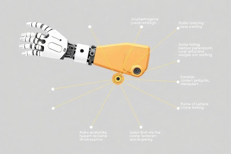 Esquema técnico del brazo robótico con 8 puntos de articulación.
