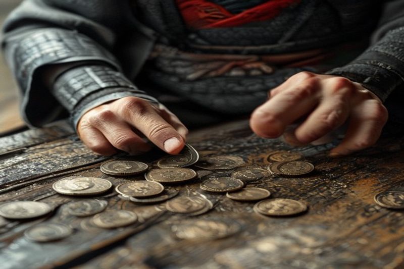 《羊蹄传奇之魂》PvP 迷你游戏中武士手弹硬币的微距镜头