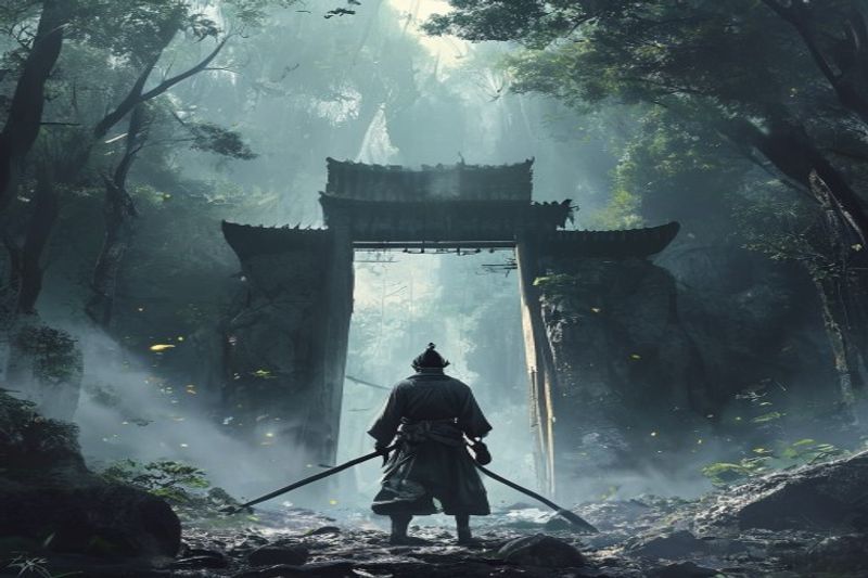 梦幻般的神话森林中的武士，展示了《羊蹄传说》中的奇幻转变