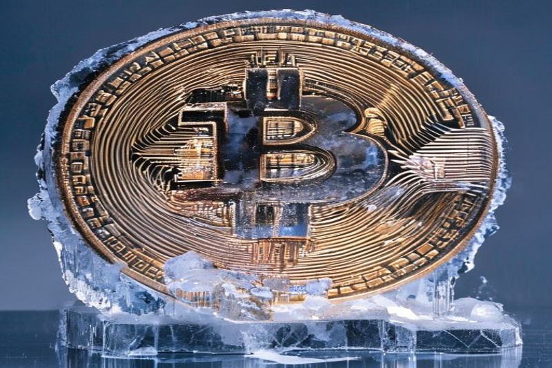 Symbolic visualization of freezing Satoshi Nakamoto's coins with digital ice