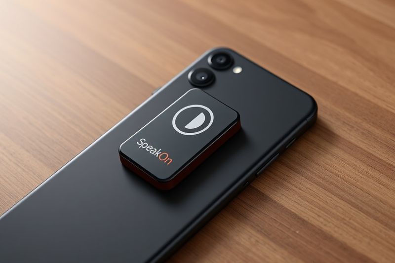 SpeakOn AI 录音机通过磁力吸附在 iPhone 15 Pro 上