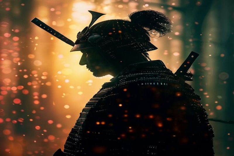 象征性数字 DNA 连接到代表 Sonny Chiba 和 Mackenyu 的武士剪影