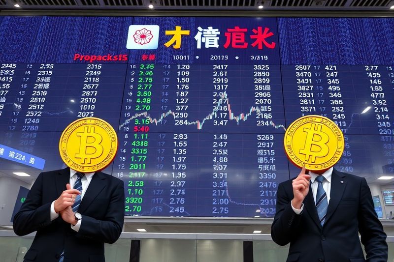 Inversores institucionales japoneses en la Bolsa de Tokio analizando gráficos de Bitcoin