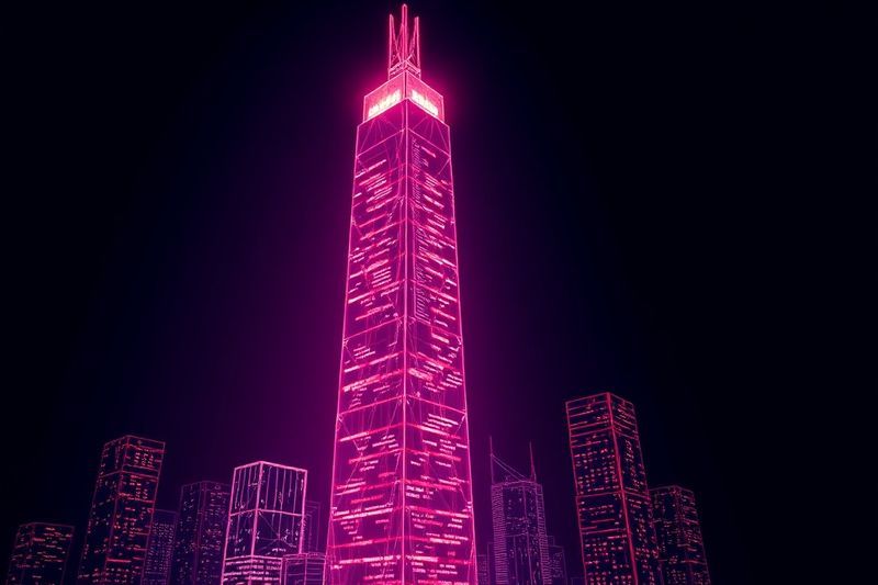 代表数字房地产翻转的闪亮摩天大楼的数字蓝图