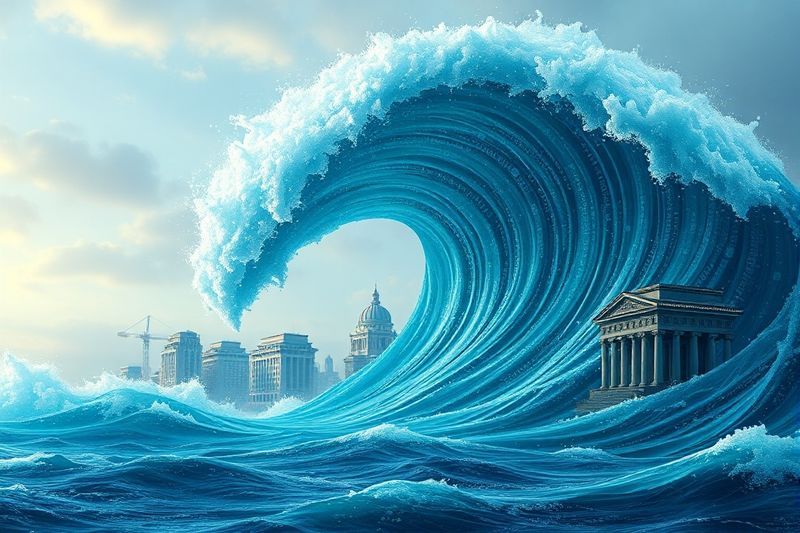 Ola oceánica digital que simboliza el cambio radical institucional en 2026