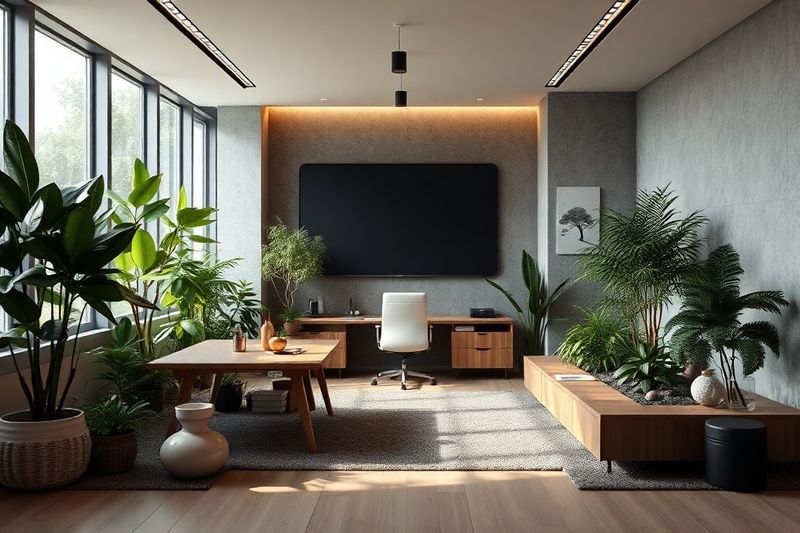 精神的な回復のための戦略的な一時停止を表す、静かな禅のオフィス スペース