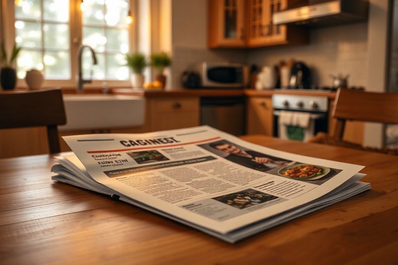 厨房桌子上的实体公司通讯，代表传统的家庭邮寄通讯