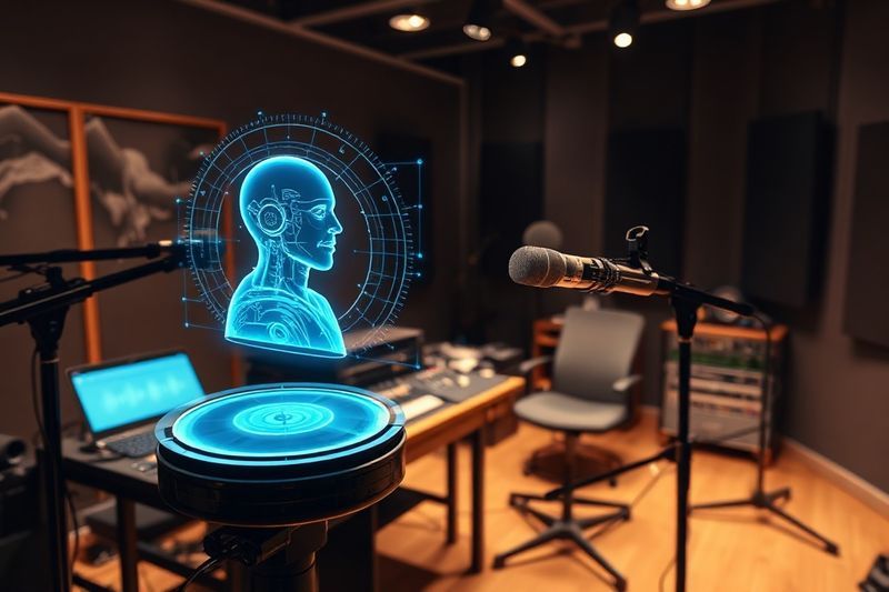 Orquestación de voz en off con IA para vídeos financieros sin rostro en un estudio digital