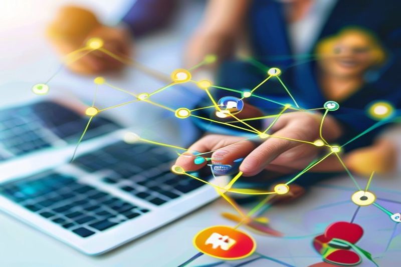 A network of connections representing an affiliate program to boost digital product sales through partnerships