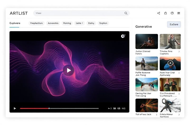 Interface Artlist AI combinant des supports d'archives et des modèles génératifs
