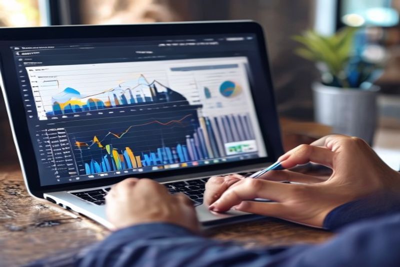 Blogger reviewing pageview analytics dashboard to track blog revenue growth