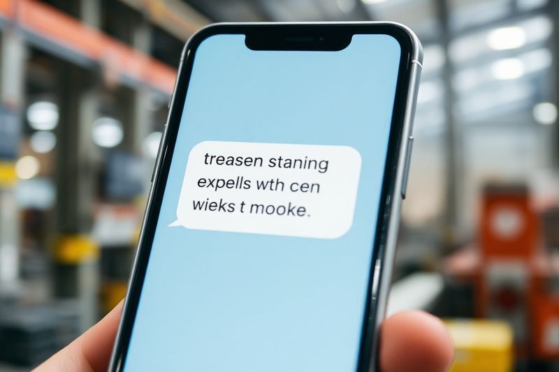 在工业工作场所环境中显示工作相关短信的智能手机屏幕