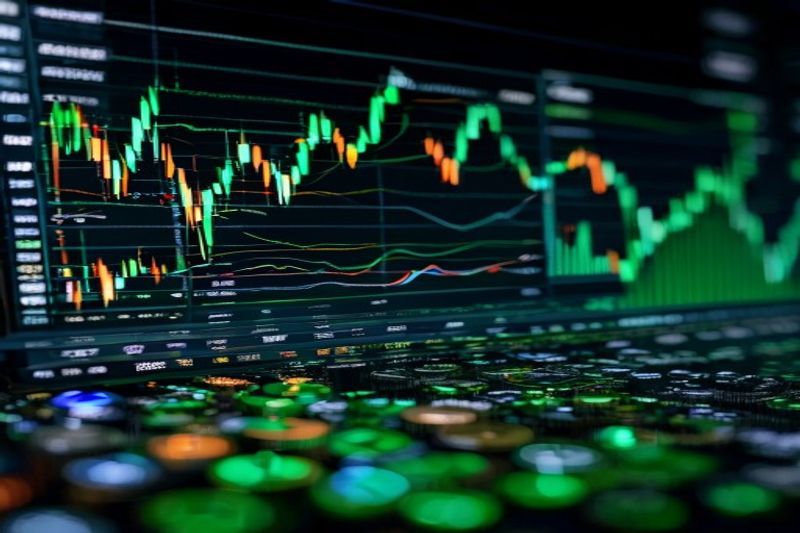 Crypto mining stocks trading screen with green upward candlestick charts showing pre-market gains for Bitcoin mining companies