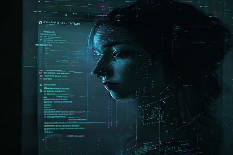 AI グリッチ効果を伴う暗いデジタル脅迫シナリオ