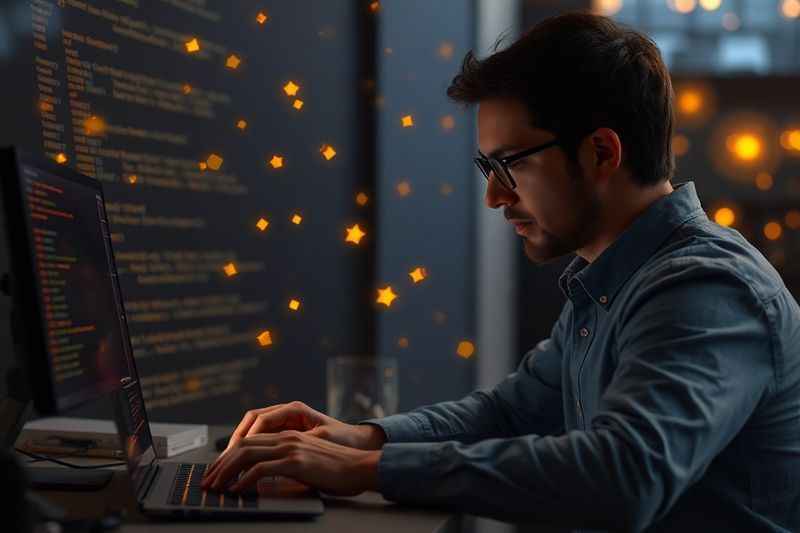 开发人员使用带有自然语言和发光数字符号的 Vibe 编码技术