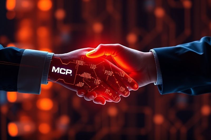 数字握手代表高科技接口中 MCP 和 ACP 协议之间的交互