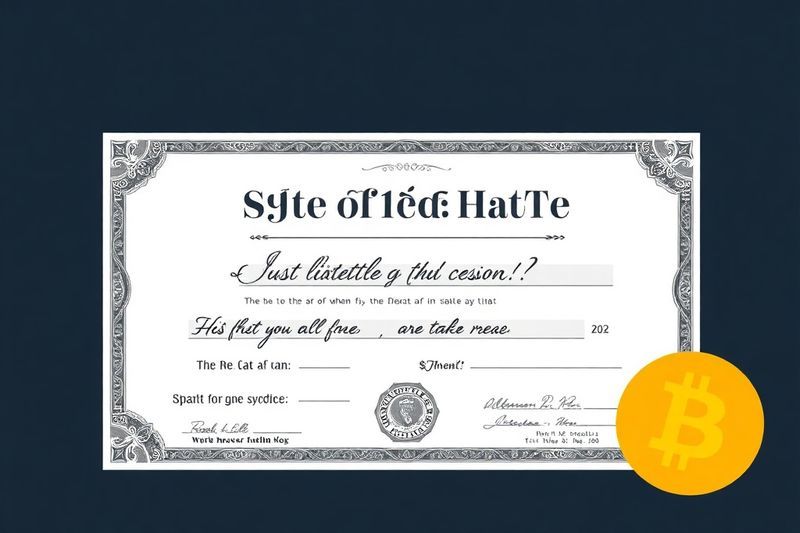 Representación digital de un certificado de acciones preferentes de tasa variable con el logotipo de Bitcoin