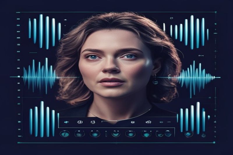 ElevenLabs voice synthesis interface demonstrating emotional control and digital sound waves