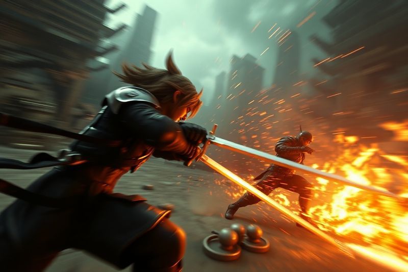 Escena de batalla de alta velocidad de fotogramas en Final Fantasy VII Intergrade que muestra un movimiento fluido