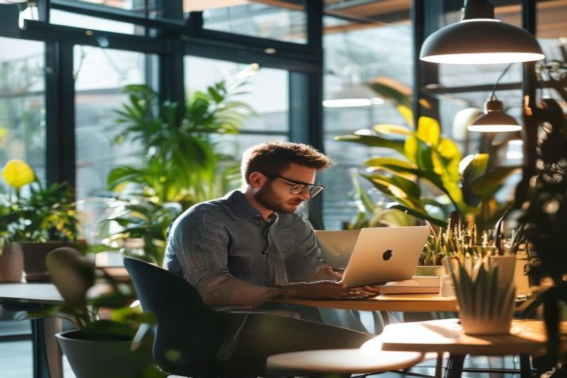 一位在现代办公室工作的专业自由撰稿人闯入自由写作