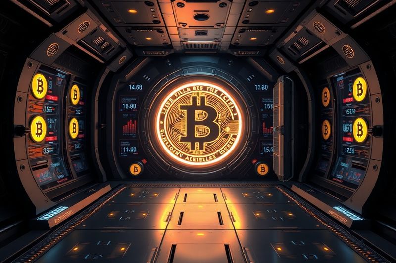 A high-tech digital treasury vault visualizing the MicroStrategy Bitcoin strategy in 2026 with glowing BTC symbols