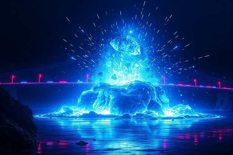 Conceptual image of a digital blockchain bridge shattering under a cyber attack 2026