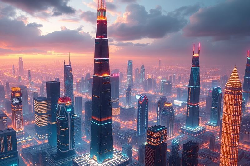 High-tech digital landscape representing AI economic growth in 2026 with glowing data networks