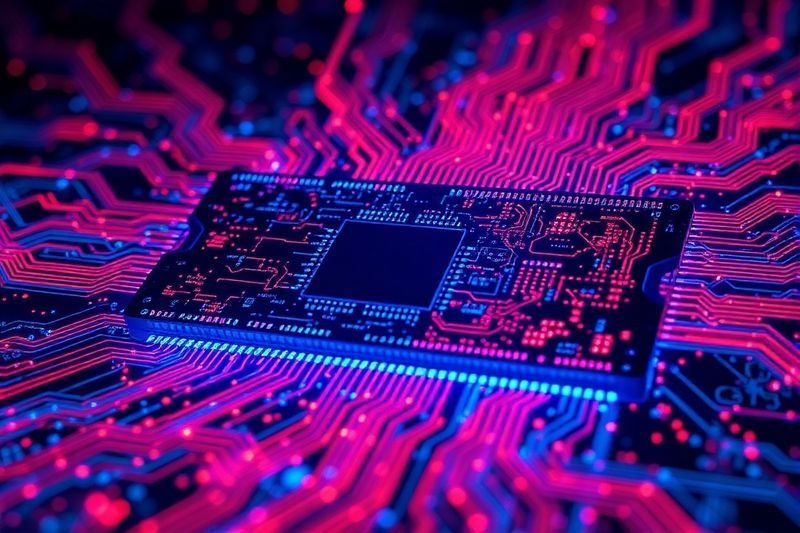 Futuristic DDR5 RAM chips glowing with data representing the Ramageddon crisis in 2026