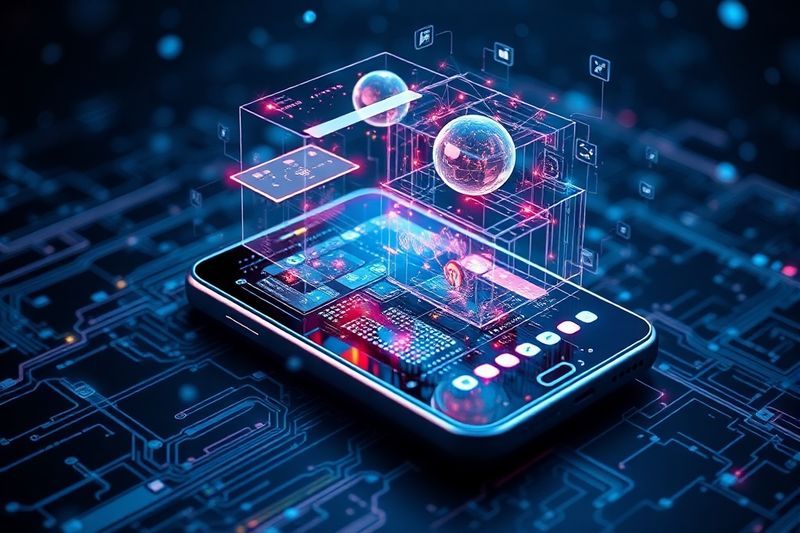 Holographic smartphone projecting advanced visual search technology and augmented reality interfaces