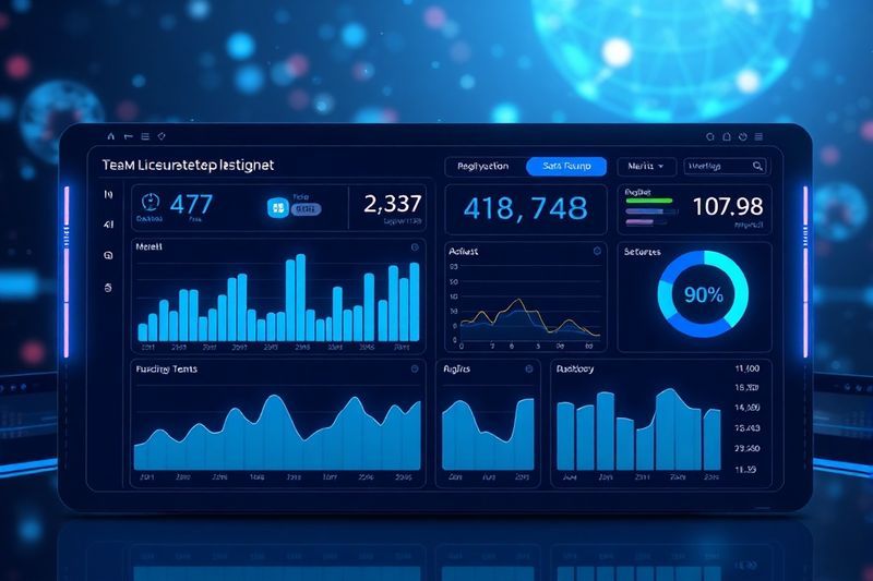 高科技领导仪表板显示人工智能驱动的信任指标和混合团队协调 2026
