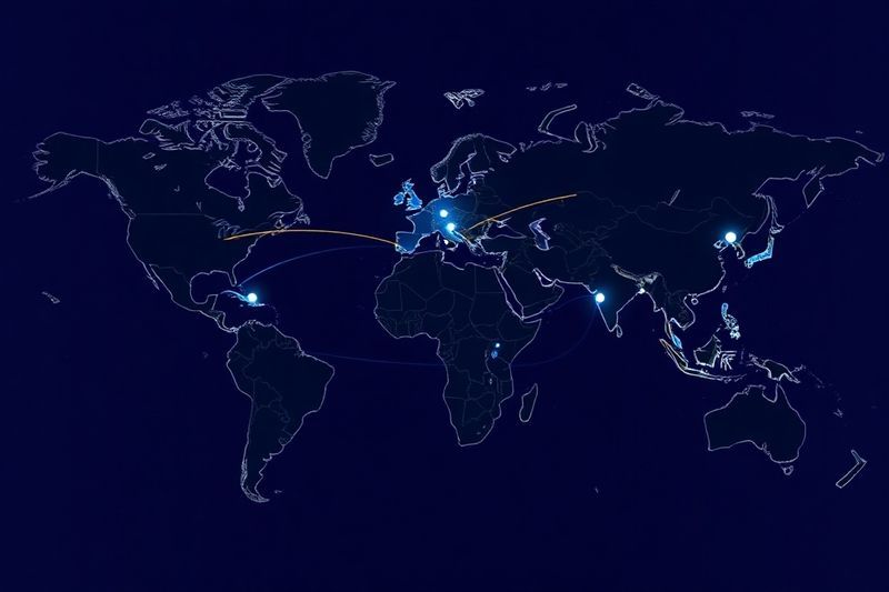Mapa interactivo global que destaca los centros de datos de IA soberanos altamente seguros a través de fronteras internacionales.