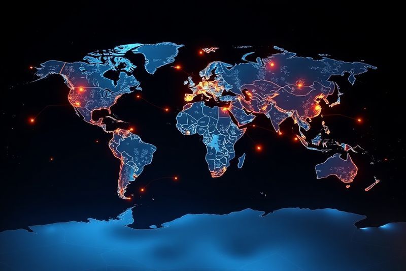 Mapa de la cadena de suministro de logística global que rastrea el complejo movimiento de microchips avanzados a través de fronteras internacionales