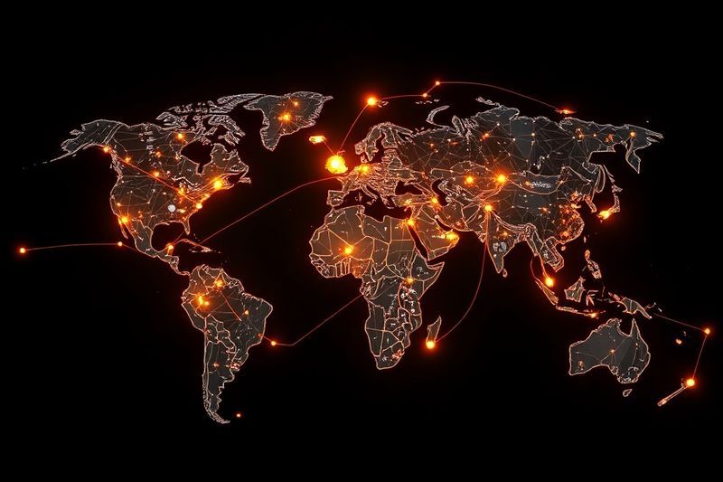 Mapa de la cadena de suministro global conectado por nodos de IA que representan el futuro de la cadena de valor industrial